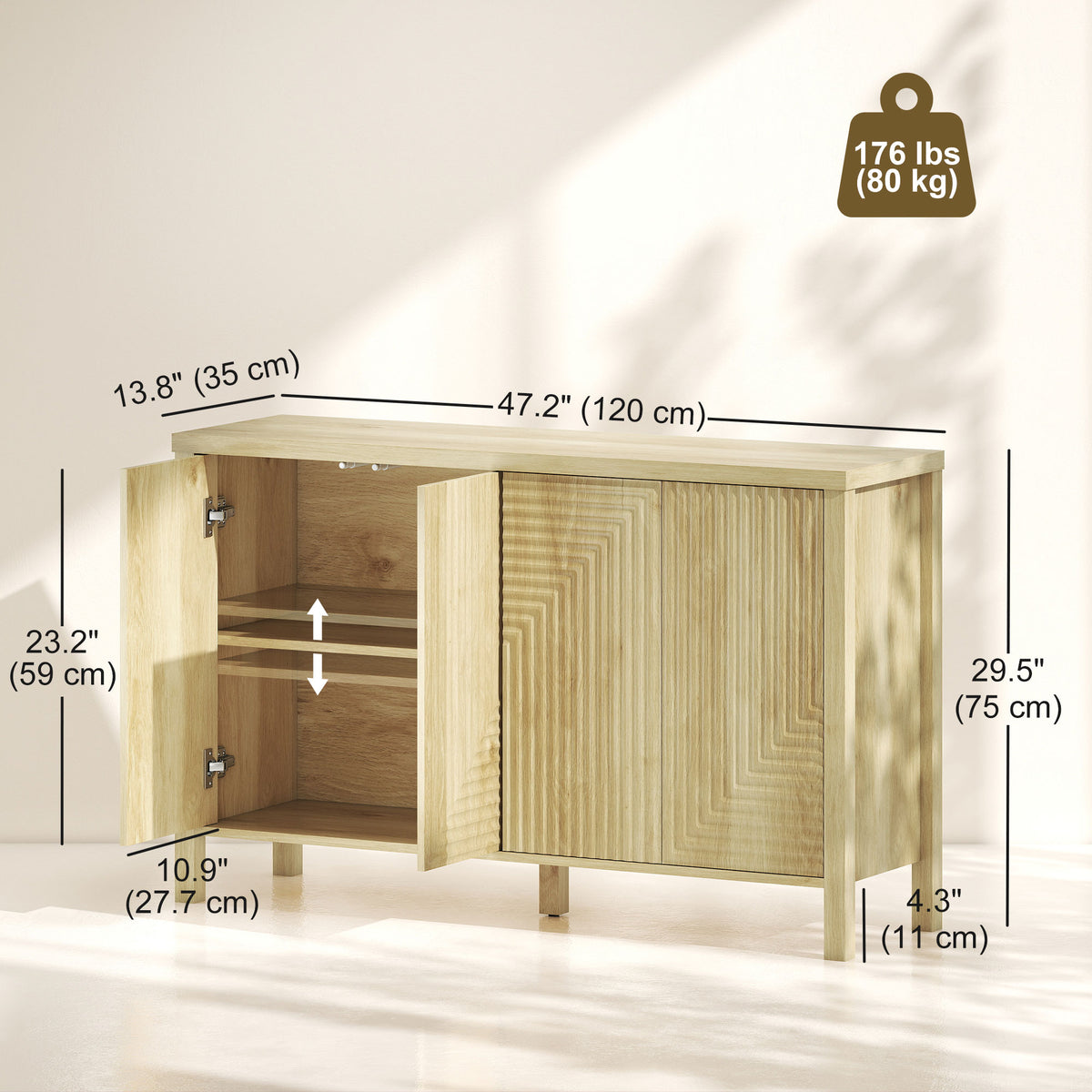 Meuble de buffet portes cannelées