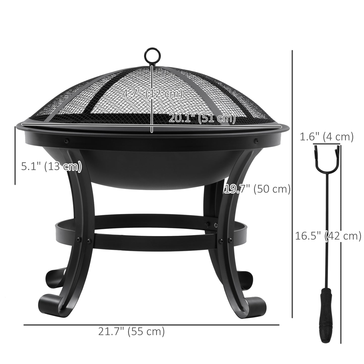 Foyer extérieur rond en acier avec couvercle grillagé