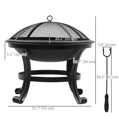 Foyer extérieur rond en acier avec couvercle grillagé