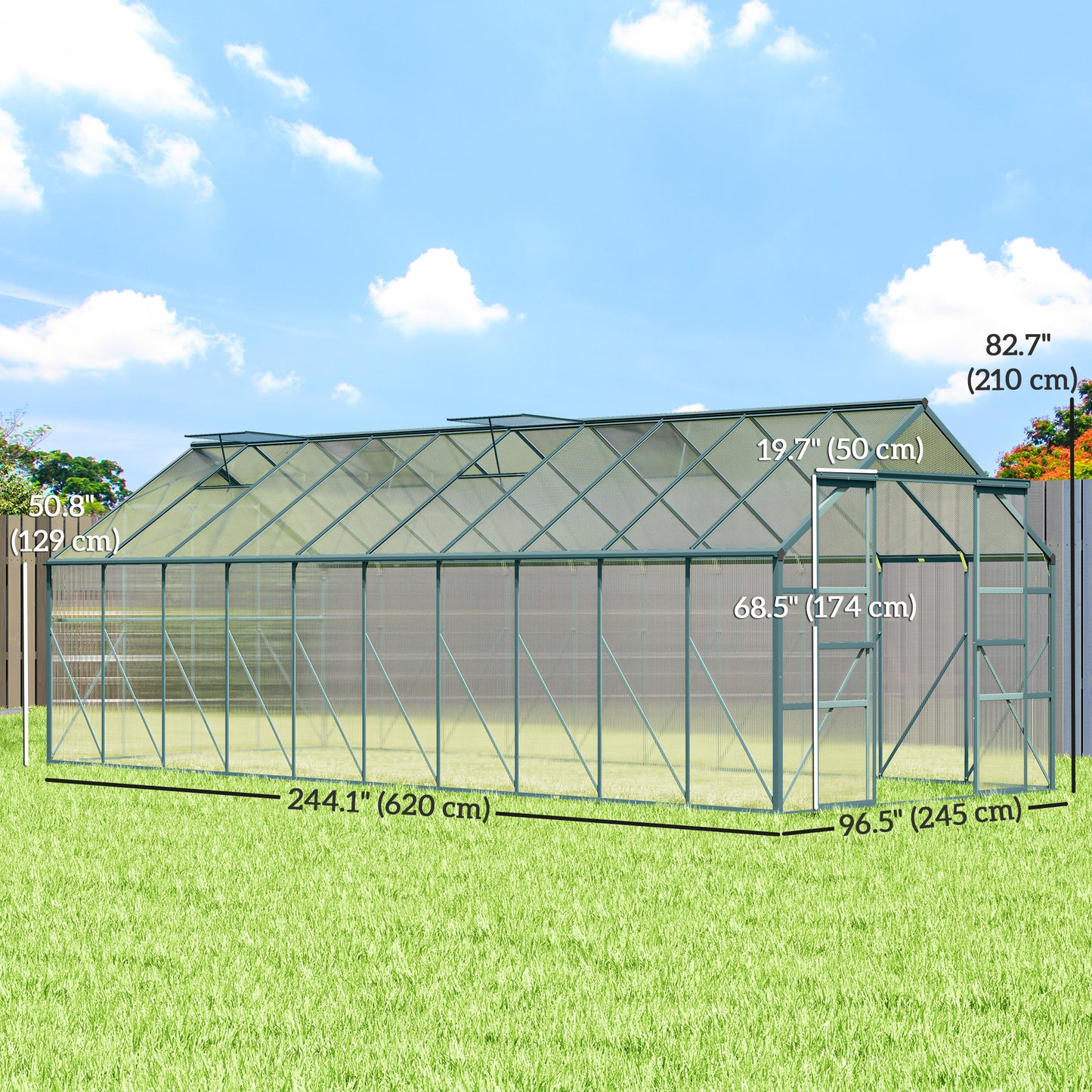 Serre de jardin polycarbonate 488 x 244 cm avec porte coulissante