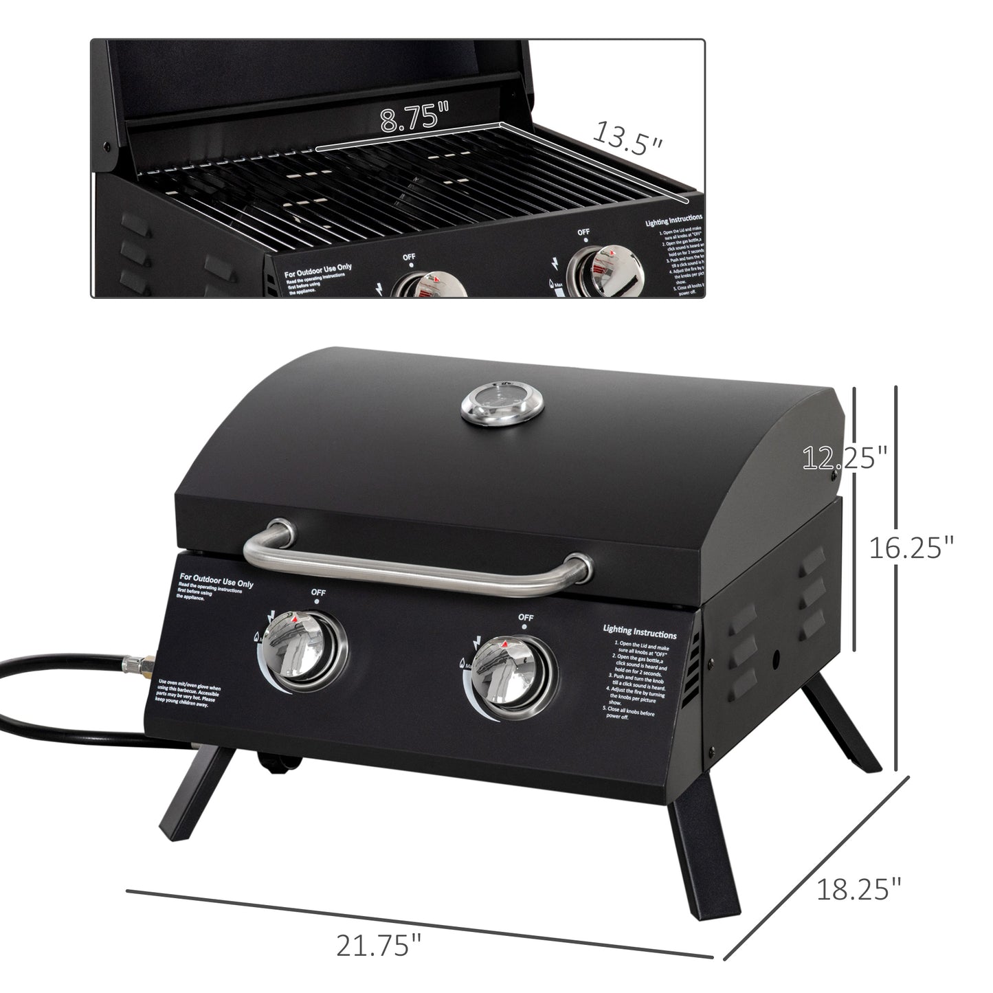 BBQ au propane portable 2 brûleurs pattes pliantes