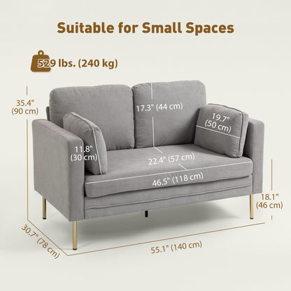 Petit sofa deux places en velours côtelé — pieds dorés