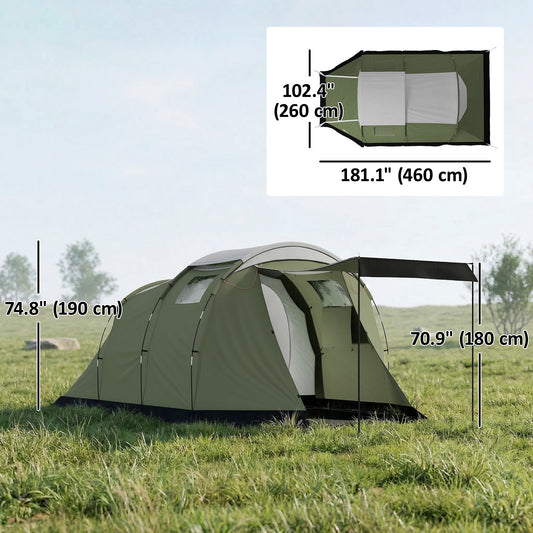 Tente tunnel deux pièces 3-4 personnes imperméable
