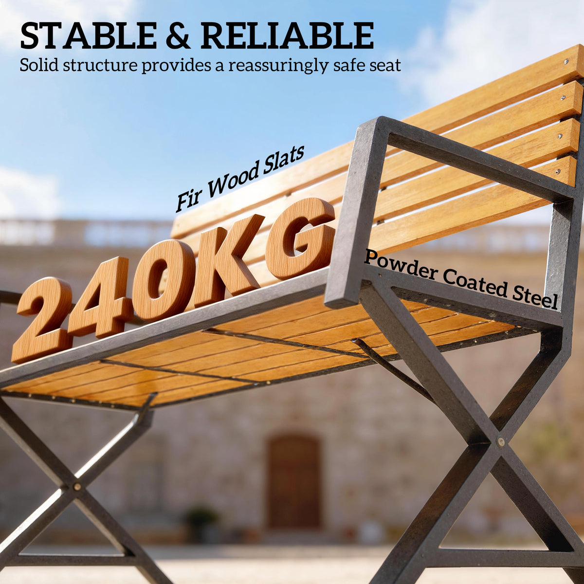 Banc de jardin 2 places avec dossier — noir