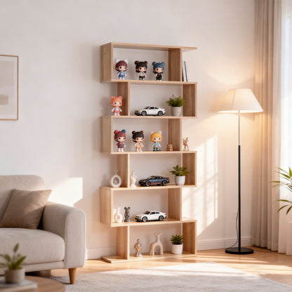 Bibliothèque géométrique moderne à 6 niveaux en bois
