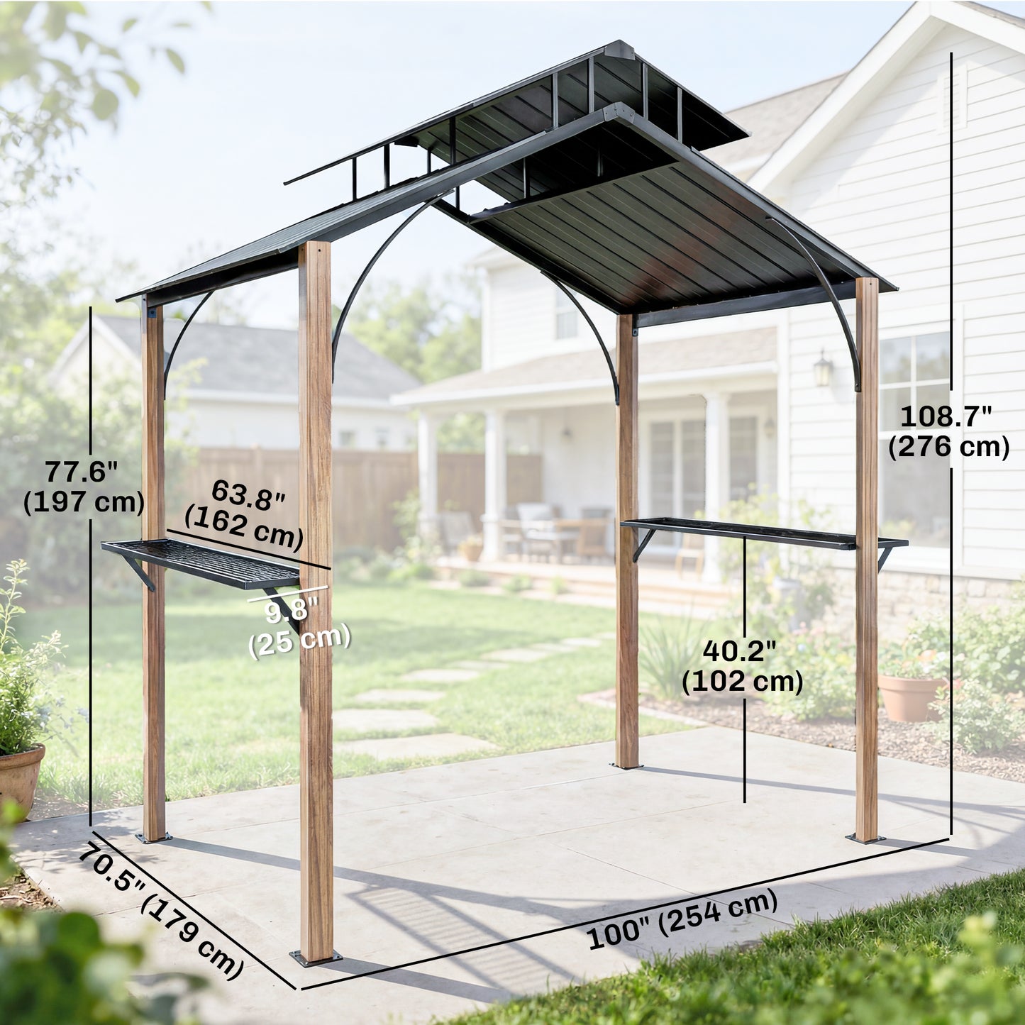 Gazebo de BBQ hardtop double toit métal 2,4 x 1,8 m