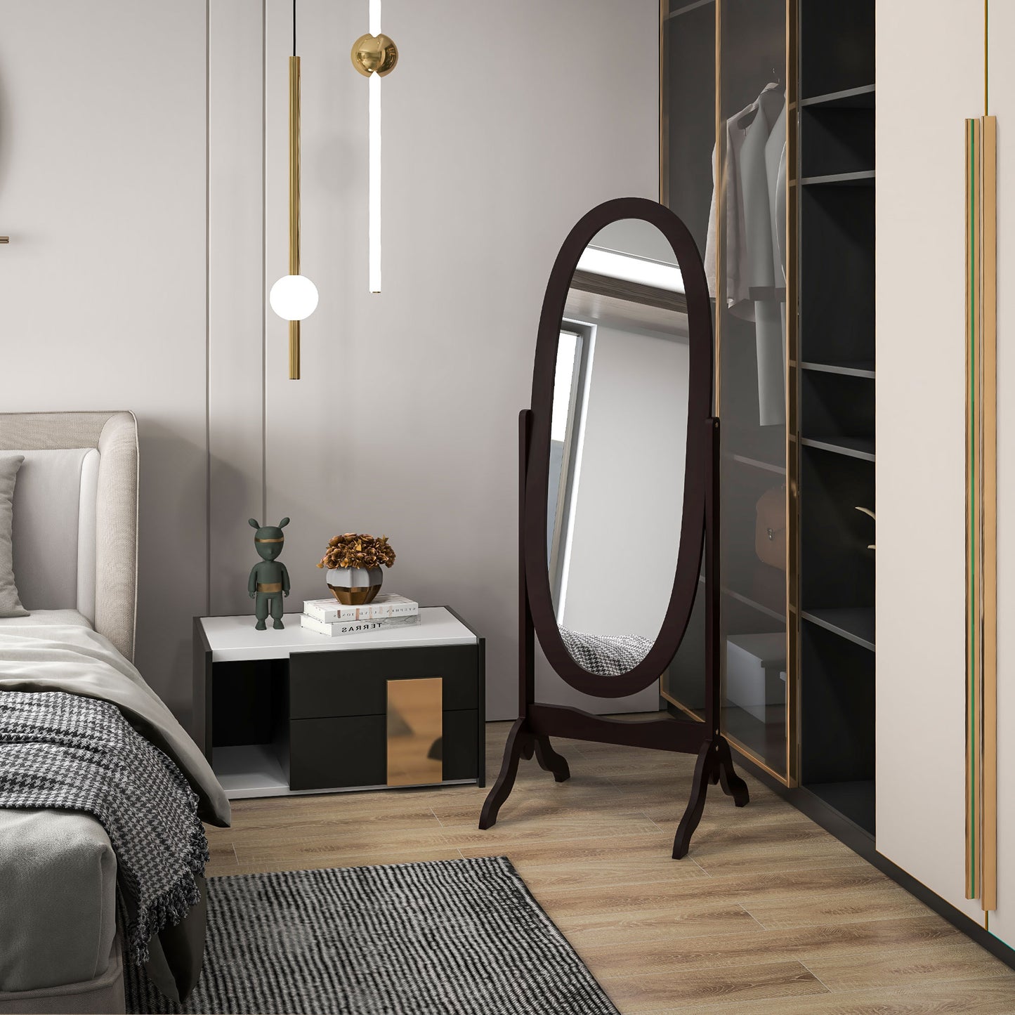Miroir sur pied ovale pleine longueur à angle réglable