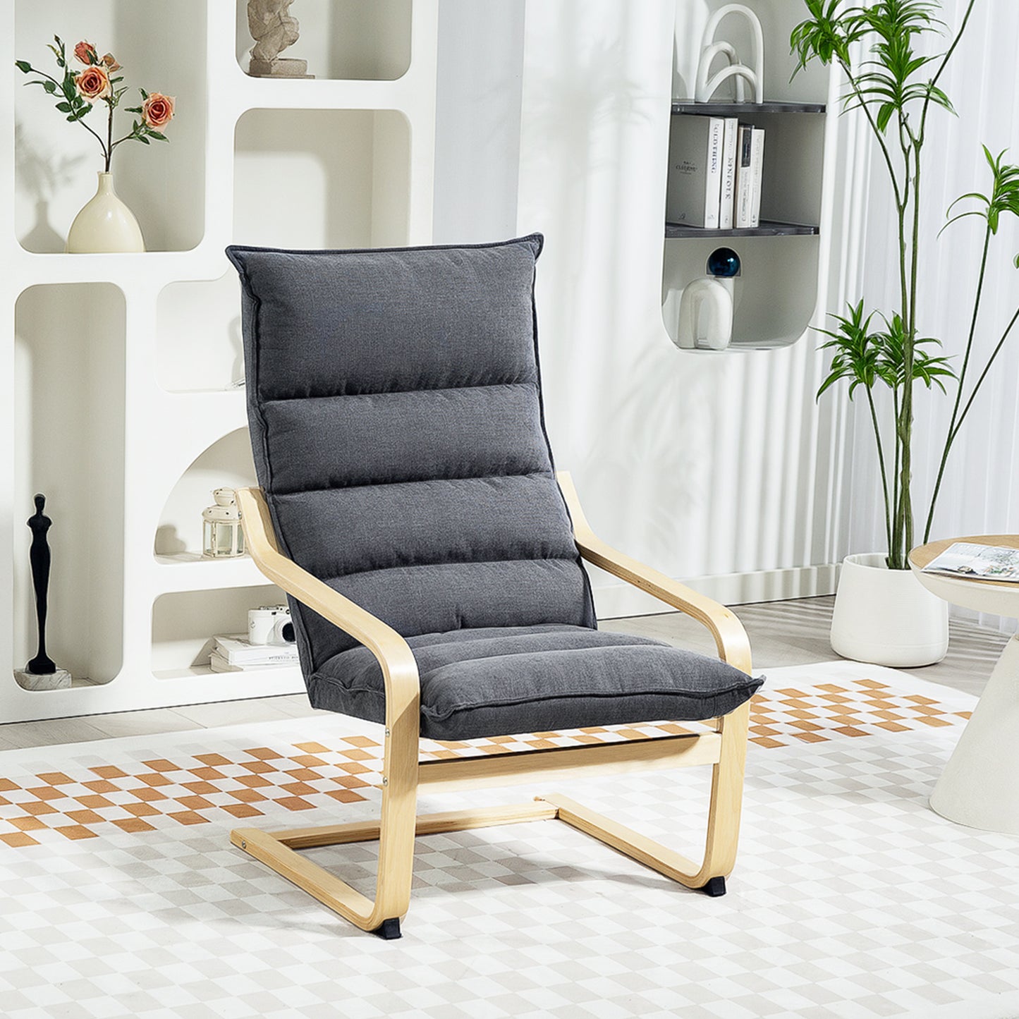 Fauteuil accent velours dossier haut pieds bouleau