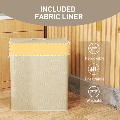 Panier à linge double 100L bambou avec couvercle