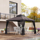 Gazebo de patio toit double avec moustiquaires et étagères