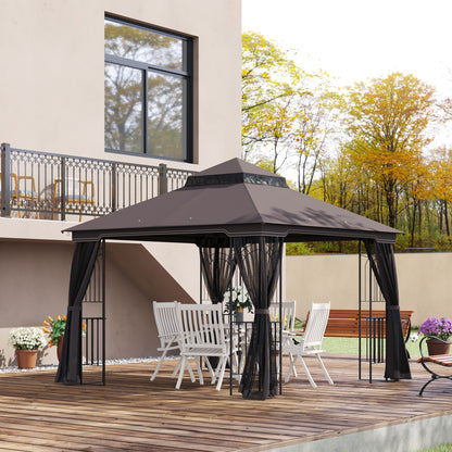 Gazebo de patio toit double avec moustiquaires et étagères