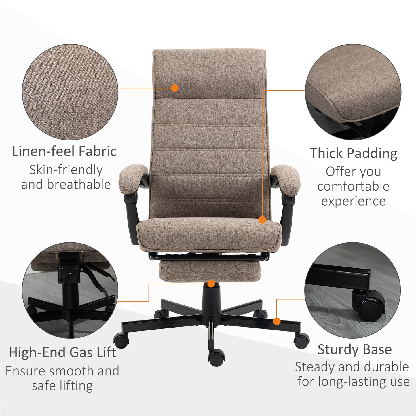 Chaise de bureau dossier haut inclinable avec repose-pieds