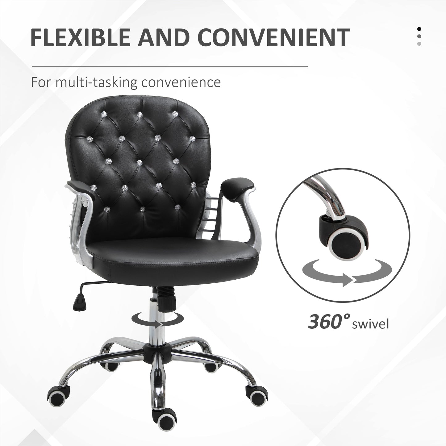 Chaise de bureau capitonnée cuir synthétique cristaux décoratifs