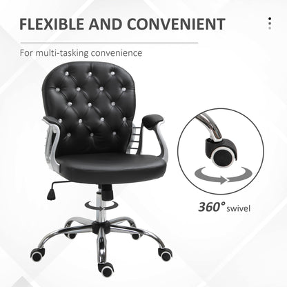 Chaise de bureau capitonnée cuir synthétique cristaux décoratifs