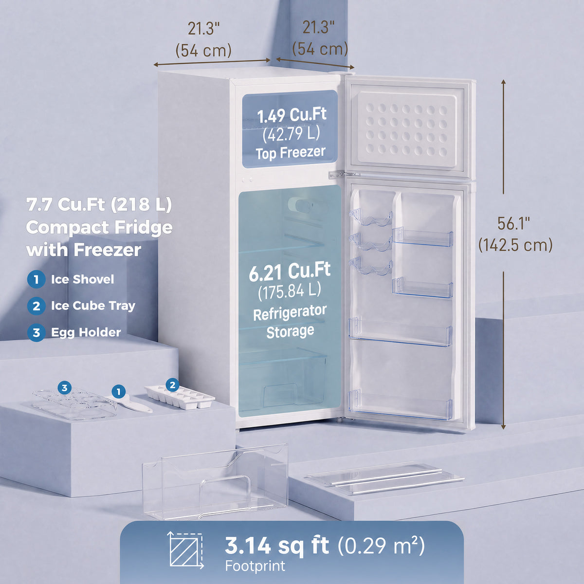 Mini-réfrigérateur compact avec congélateur double zone 218 L