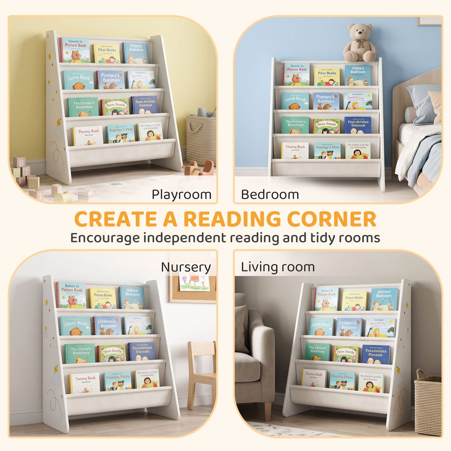 Bibliothèque enfant 4 niveaux pour chambre et salle de jeux