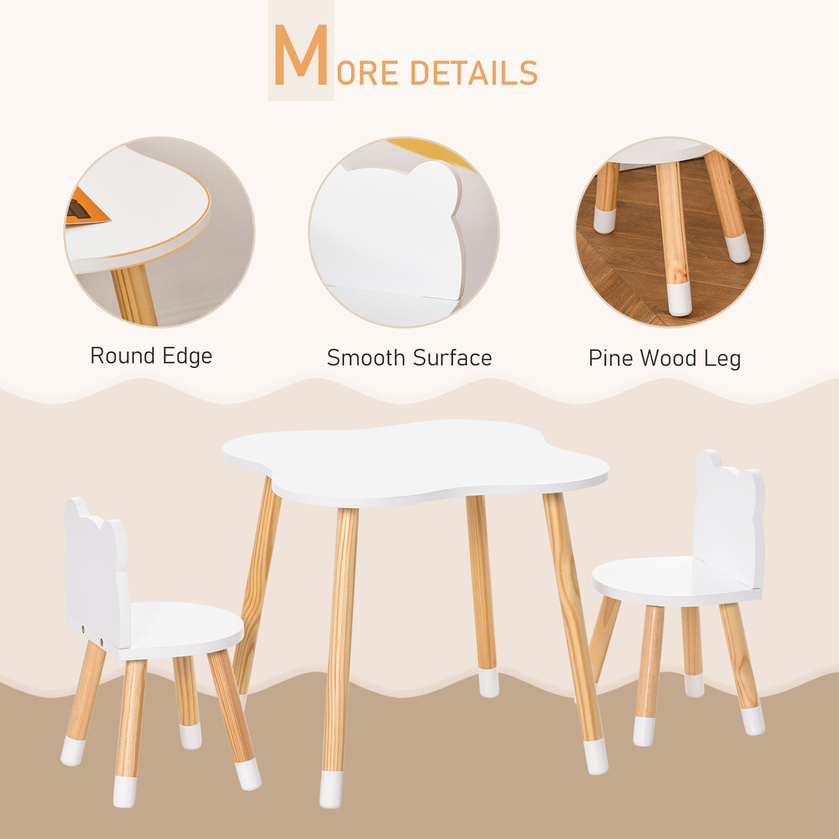 Ensemble table et chaises pour enfants motif d'ours — Lot de 3