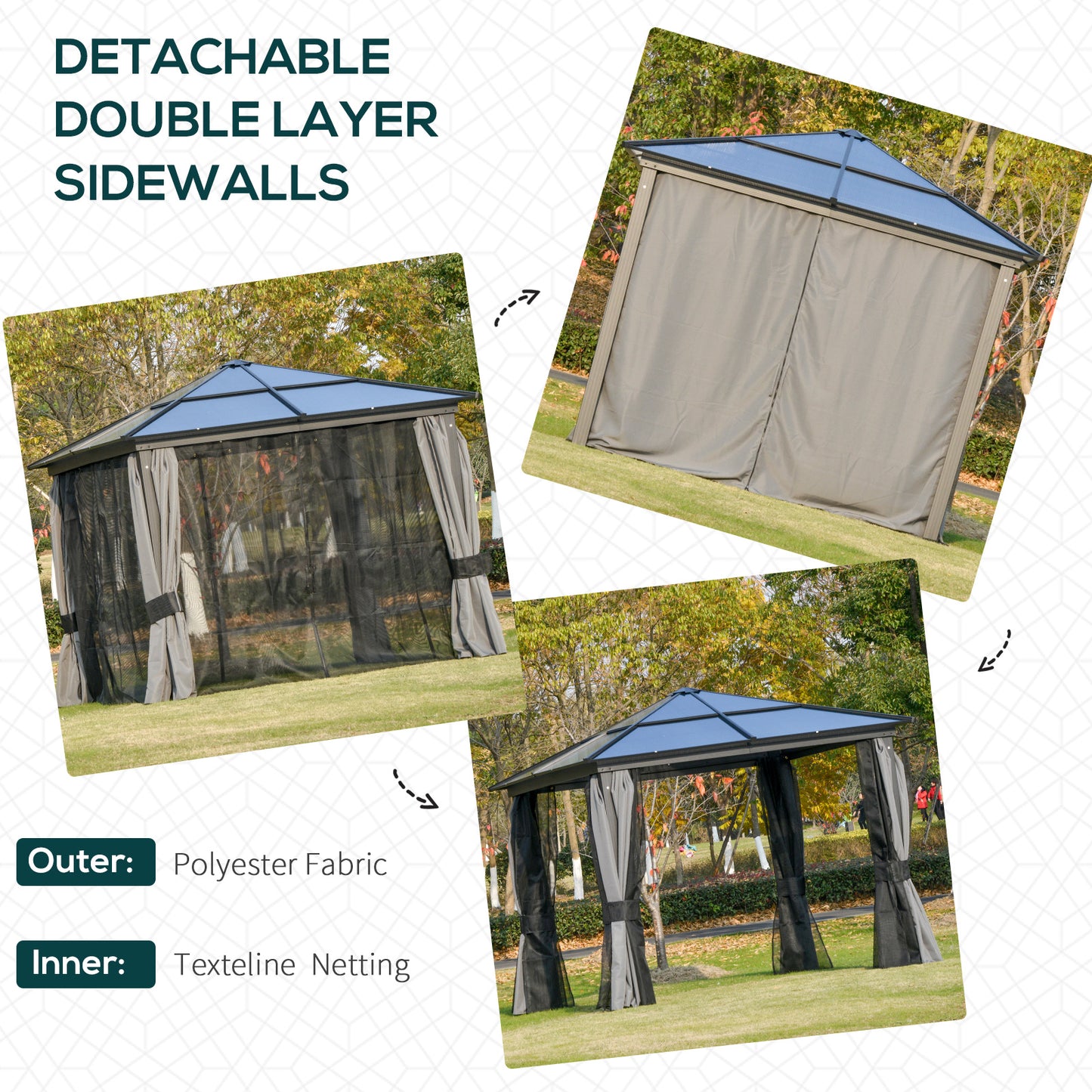 Gazebo à toit rigide polycarbonate 305 x 365 cm