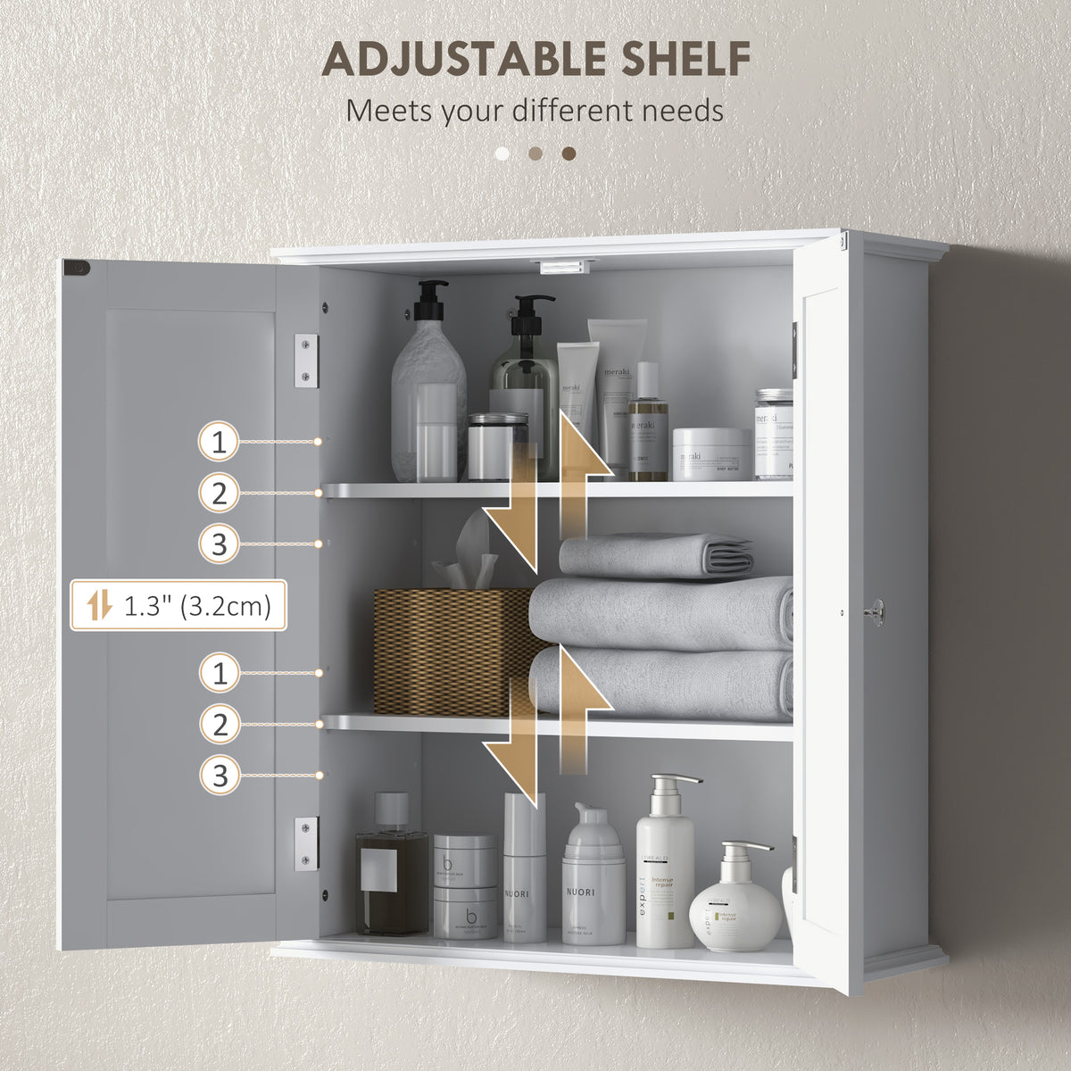 Armoire murale salle de bain 2 portes tablette ajustable