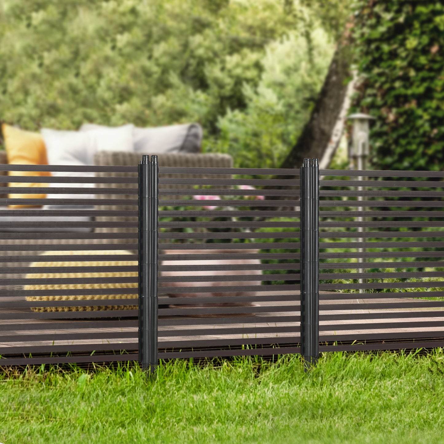 Outsunny 150cm Metal Garden Fence - Brown Outdoor Barrier