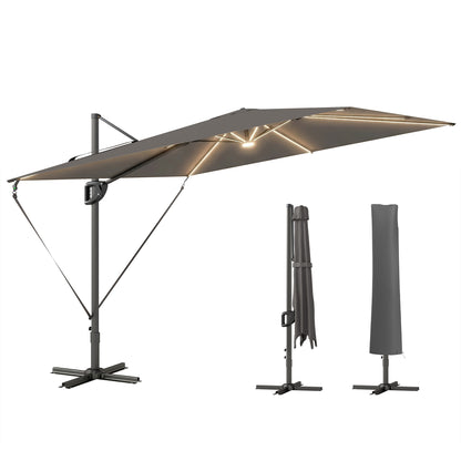 Parasol déporté avec lumières solaires UPF50+