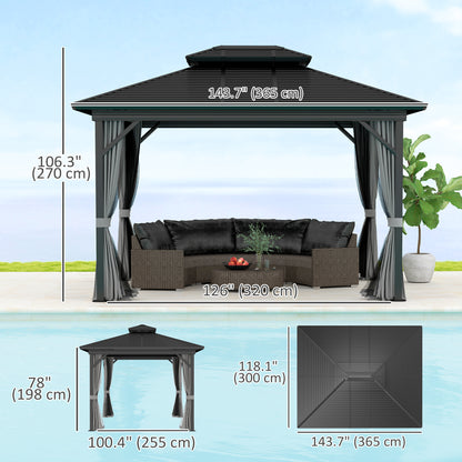 Gazébo toit rigide 3x3,7m double niveau moustiquaire