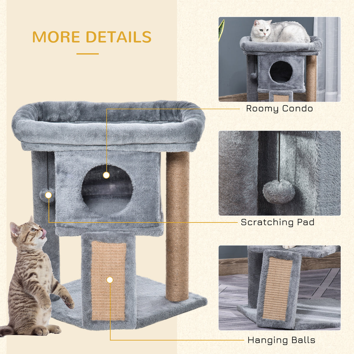 Tour à chat compact avec perchoir et maison