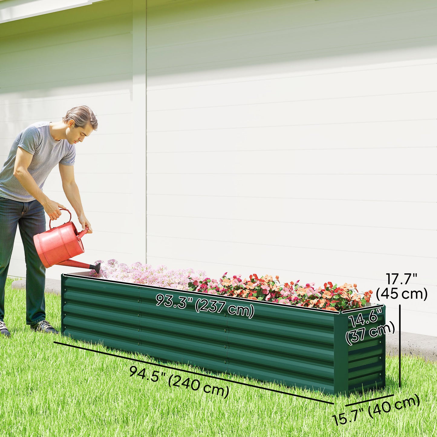Outsunny Galvanized Raised Garden Bed 240x40x45cm Outdoor Garden