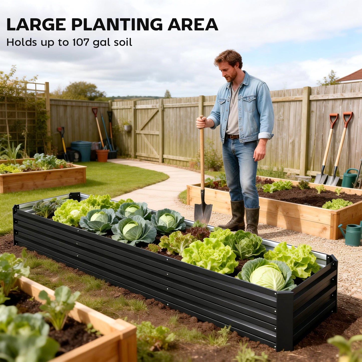 Bac surélevé galvanisé 8'x2'x1' pour jardin