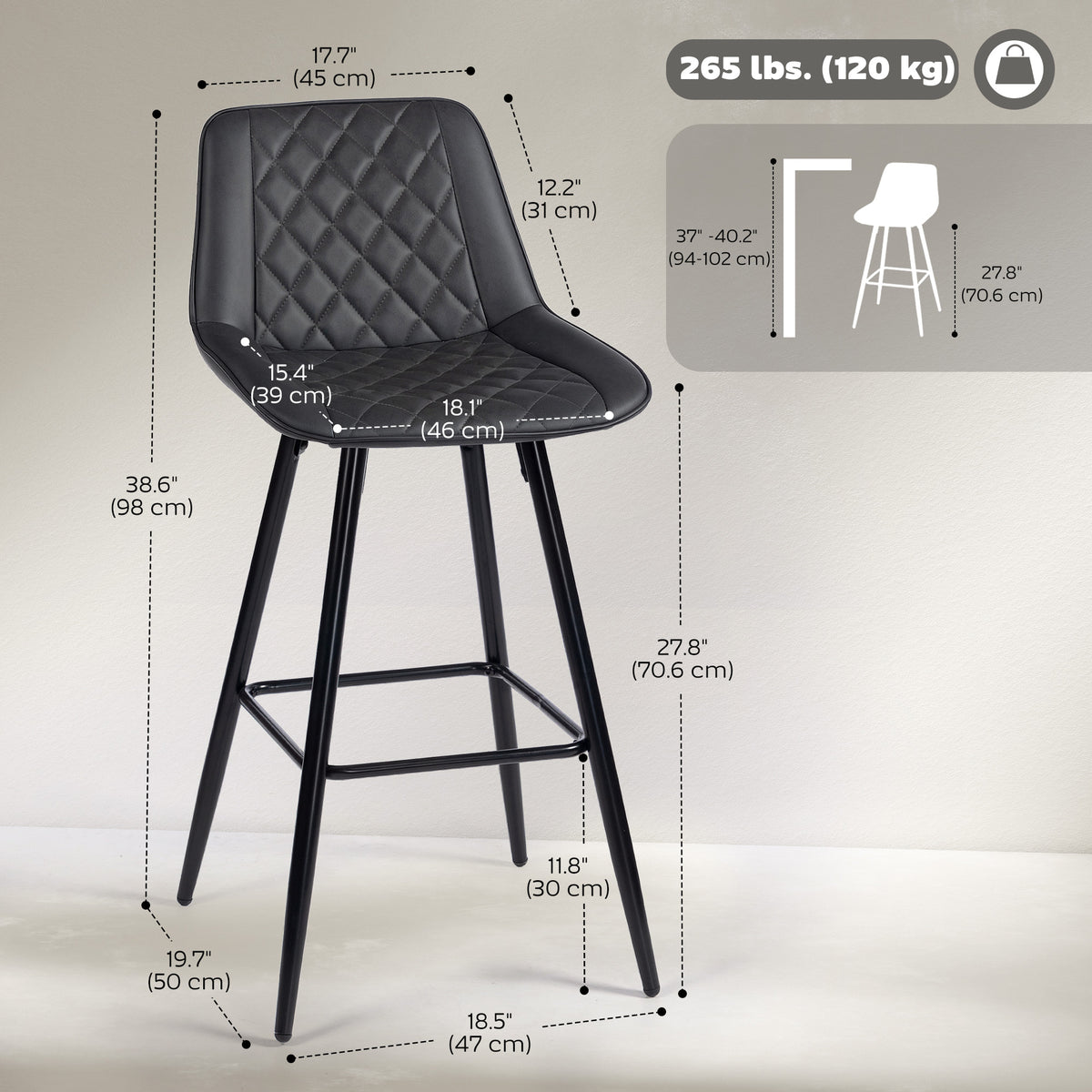 Chaises de comptoir PU cuir ensemble de 2
