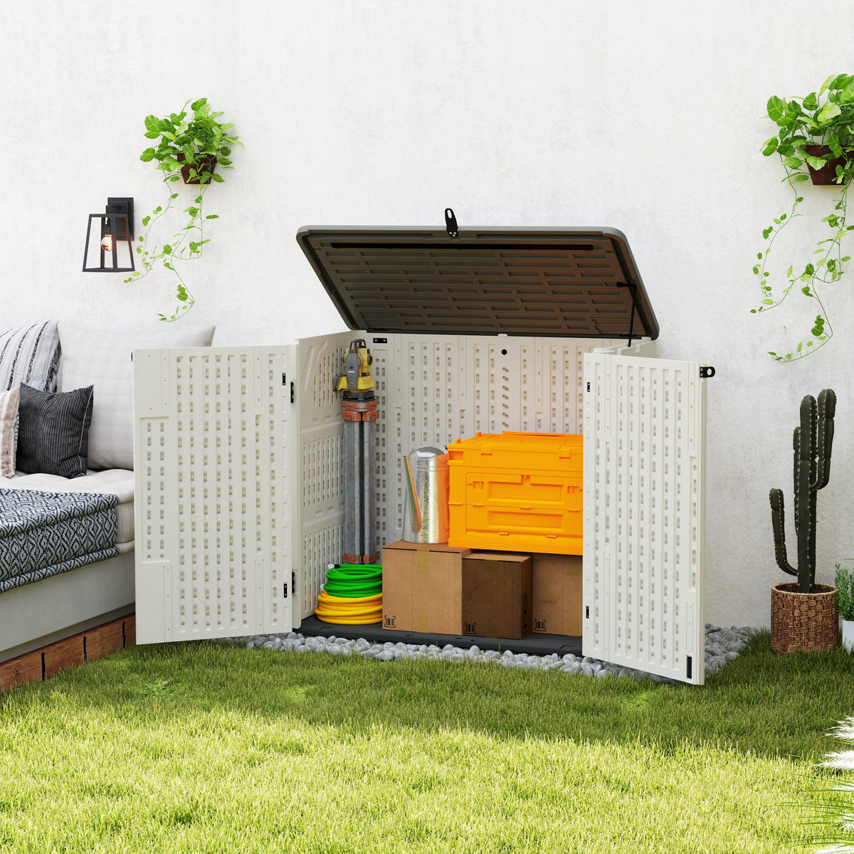 Armoire de rangement extérieur 699 L avec toit ouvrant