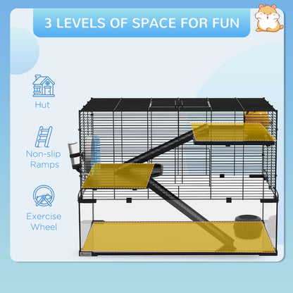 Cage à hamster à trois niveaux avec bac en verre