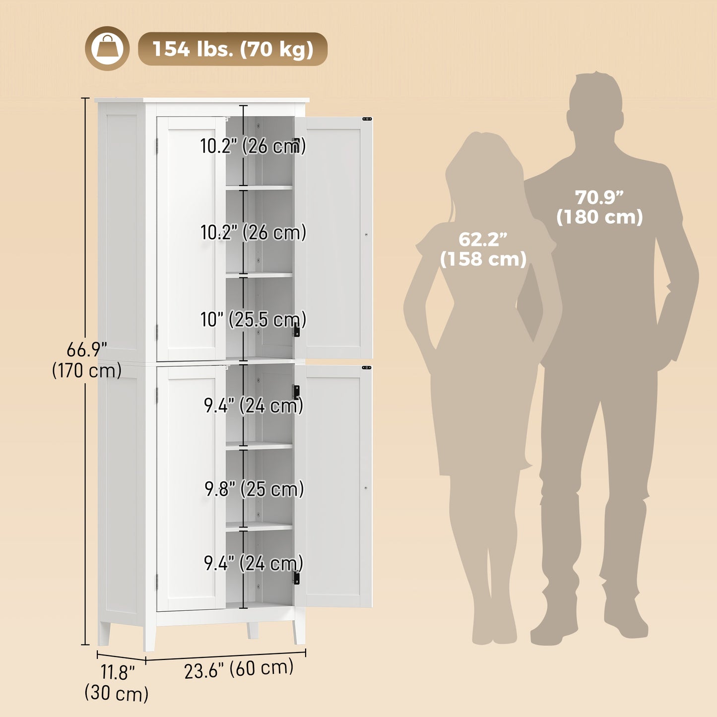 Armoire salle de bain étroite autoportante à étagères ajustables