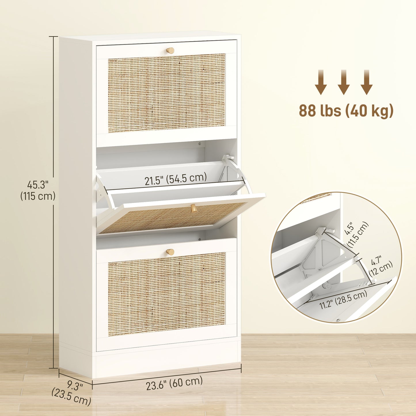 Armoire à chaussures rotin 3 tiroirs 18 paires