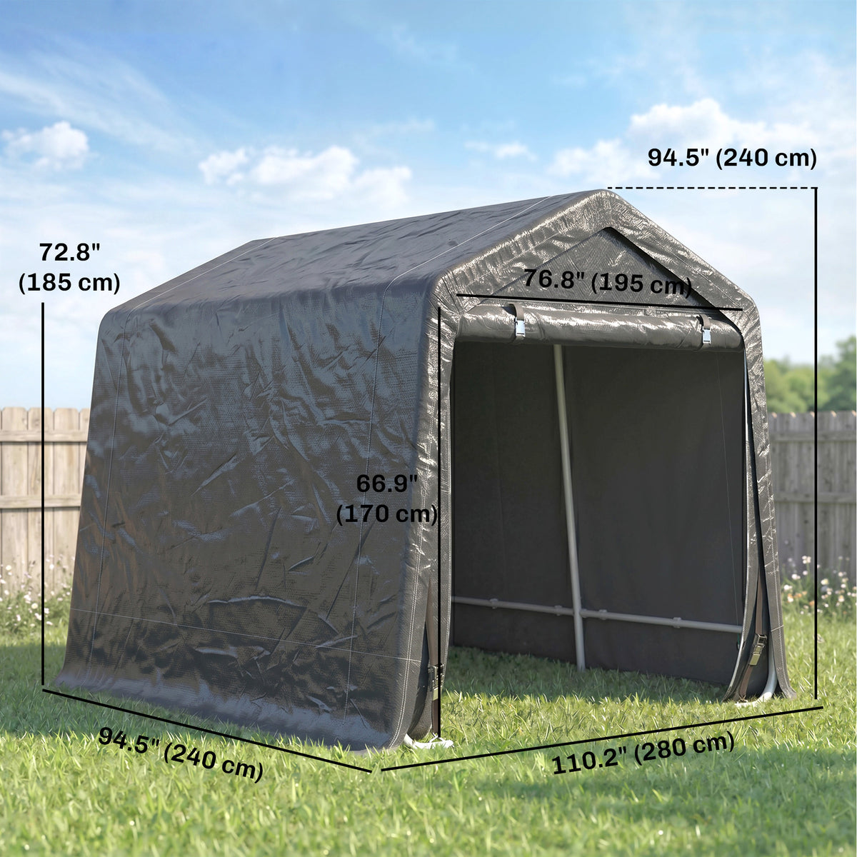 Abri de rangement jardin 2,8 x 2,4 m — cadre métal