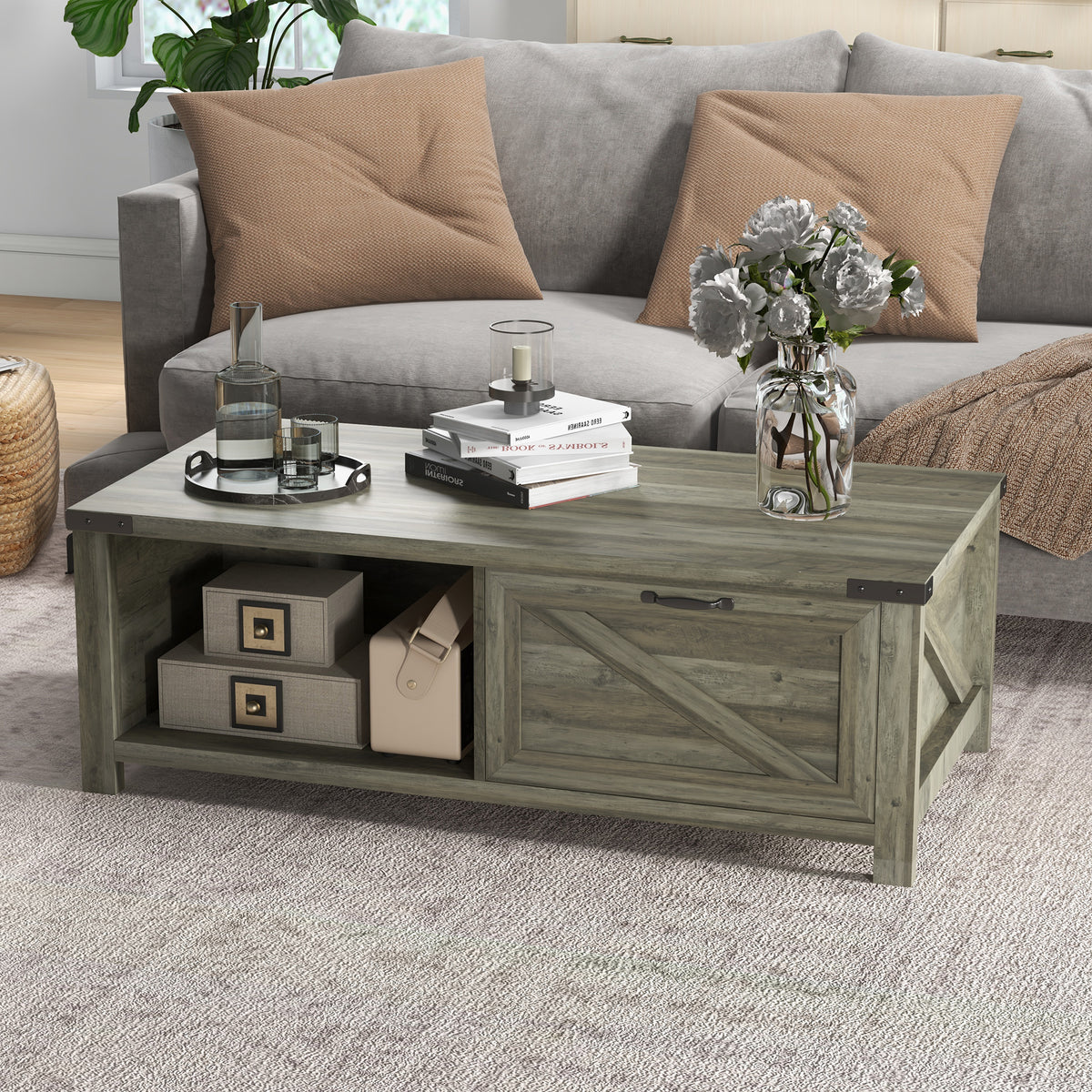 Table basse industrielle avec tiroir et étagères