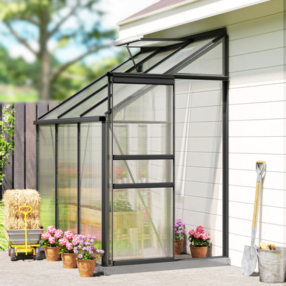  Lean-to Greenhouse Aluminium 192x127cm Polycarbonate Dark Grey