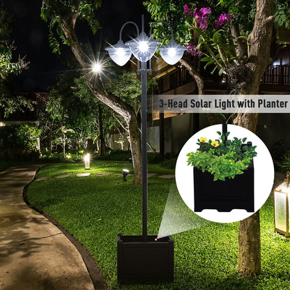 Outsunny 3-Head Solar LED Street Light with Planter