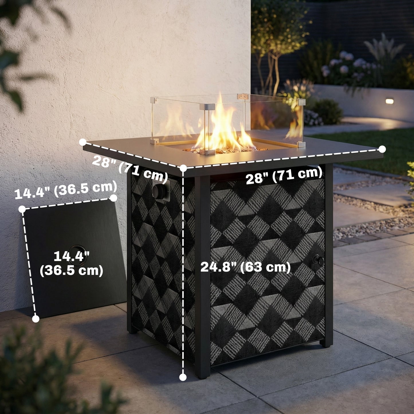 Table foyer au propane 71 cm avec protection verre