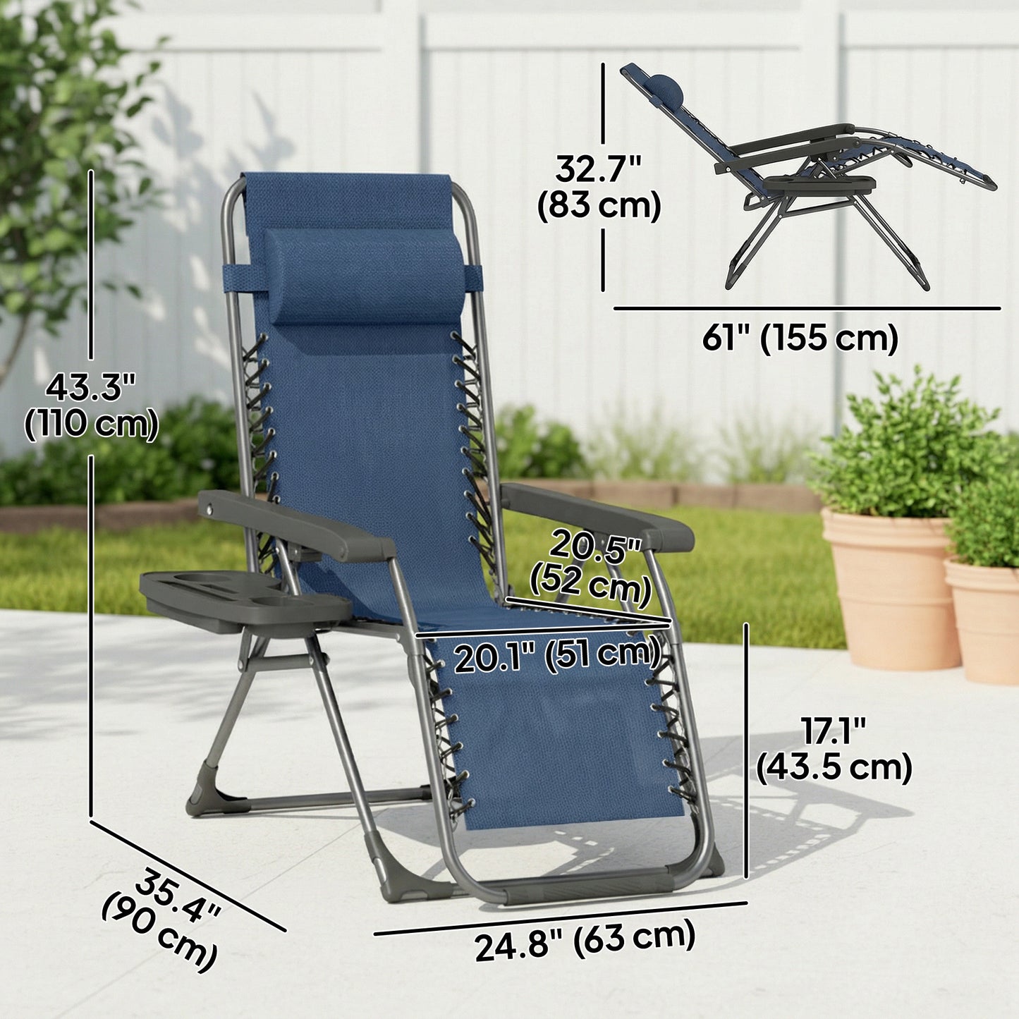 Chaises longues zéro gravité pliantes ensemble de 2