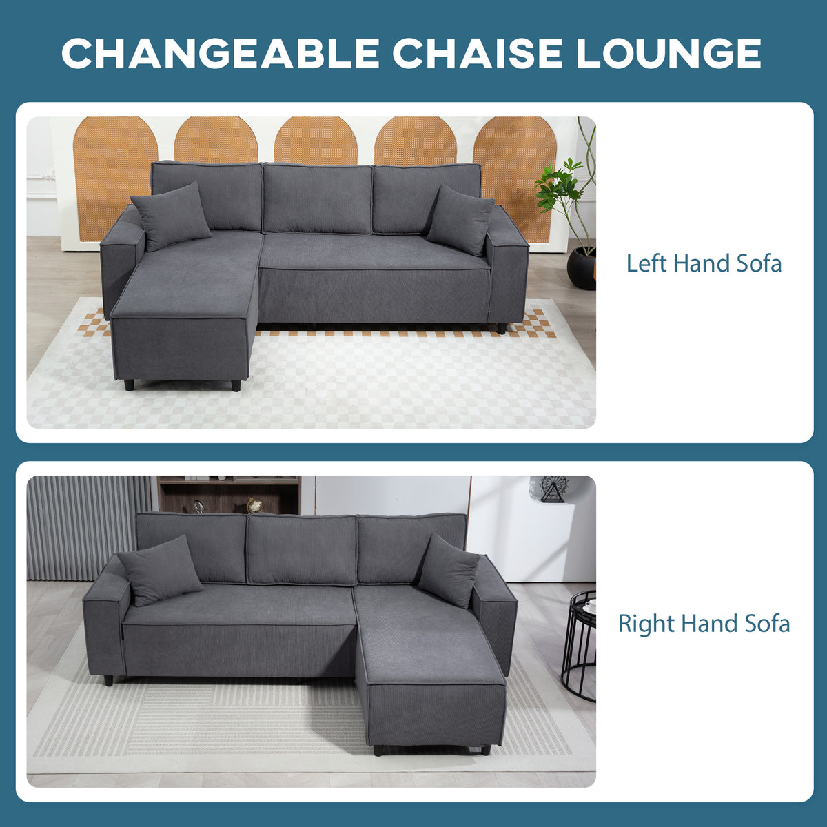 Divan d'angle en velours côtelé avec chaise réversible