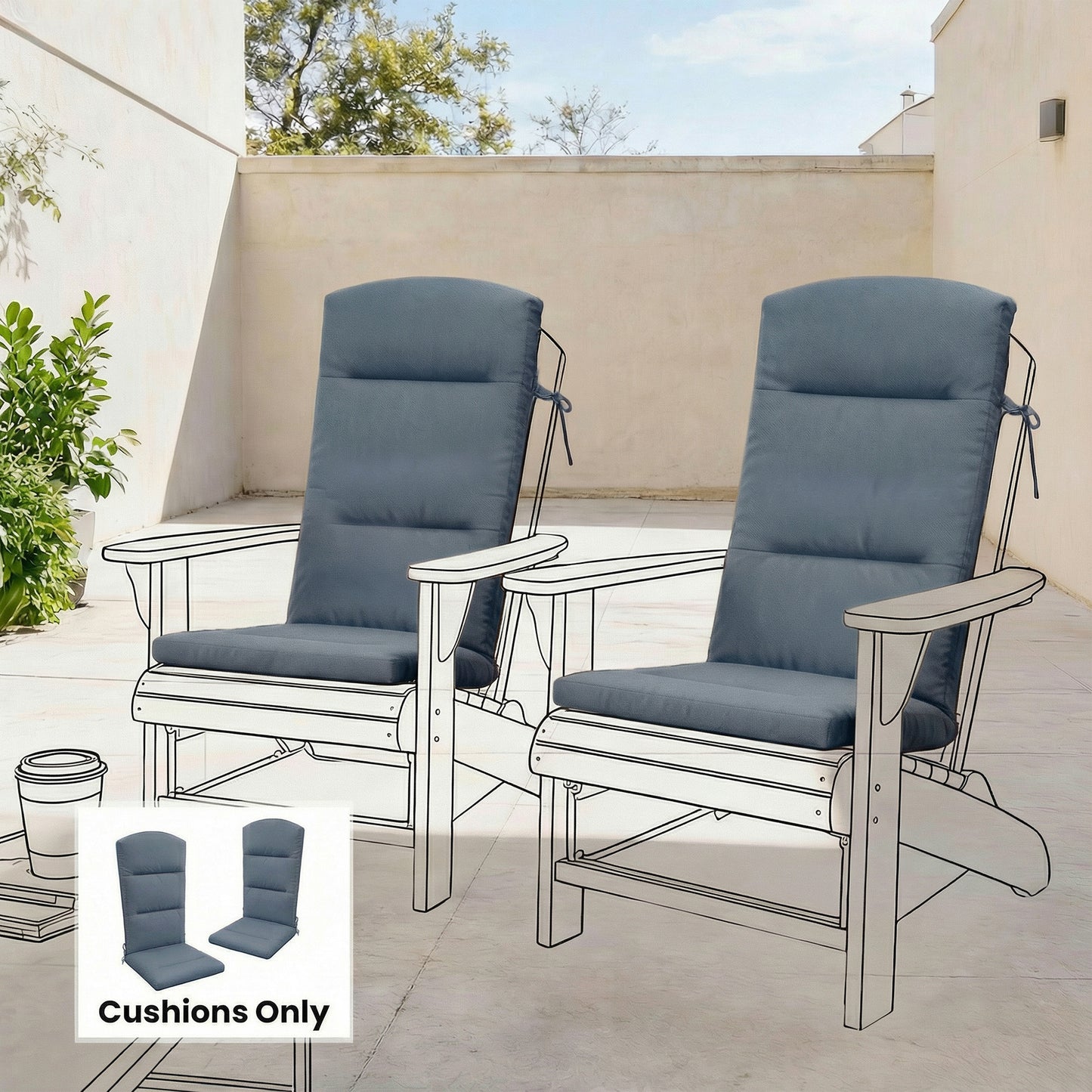 Coussin pour chaise Adirondack avec dossier et attaches