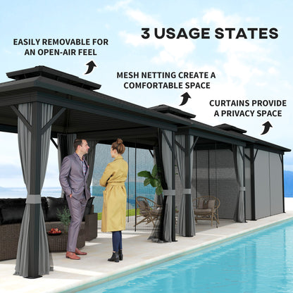 Gazébo toit rigide 3x3,7m double niveau moustiquaire