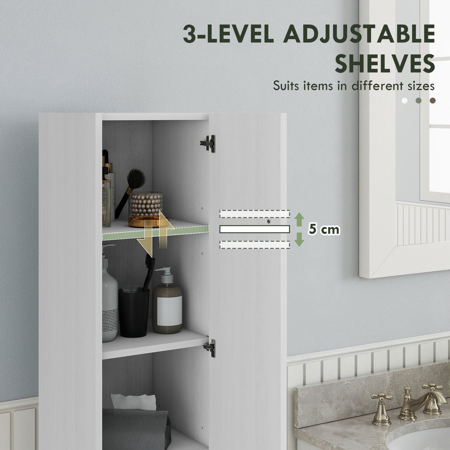 Armoire de salle de bain haute avec tablettes ajustables