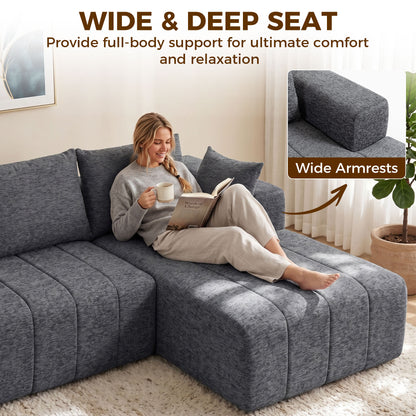 Sofa sectionnel modulaire en chenille avec méridienne — 3 places