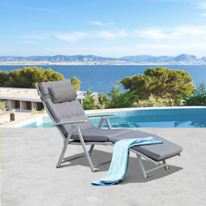 Chaise longue pliante extérieure à 7 positions avec coussin