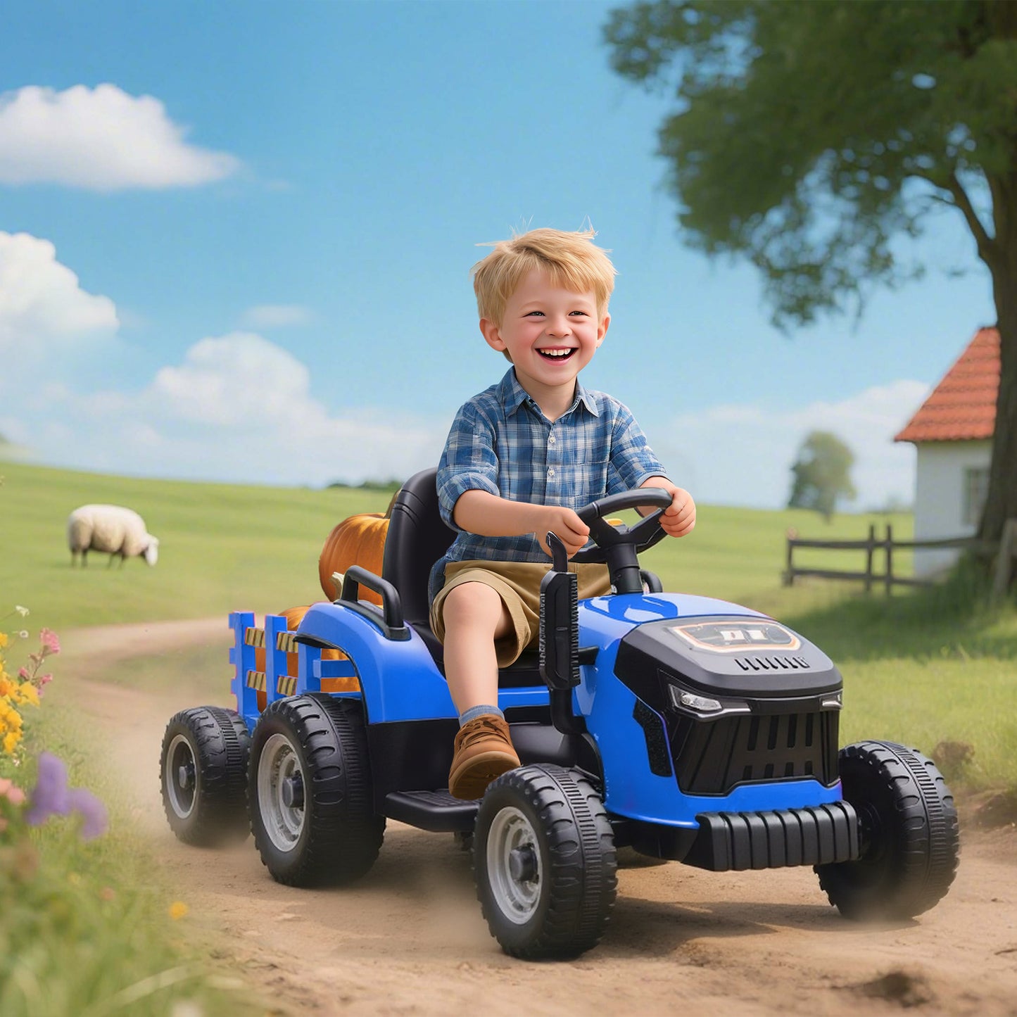 Tracteur électrique enfant 12V avec remorque