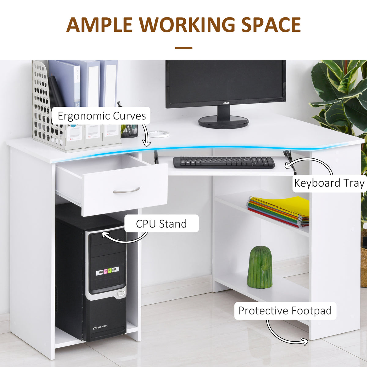 Bureau en L avec tiroir et tablette pour clavier