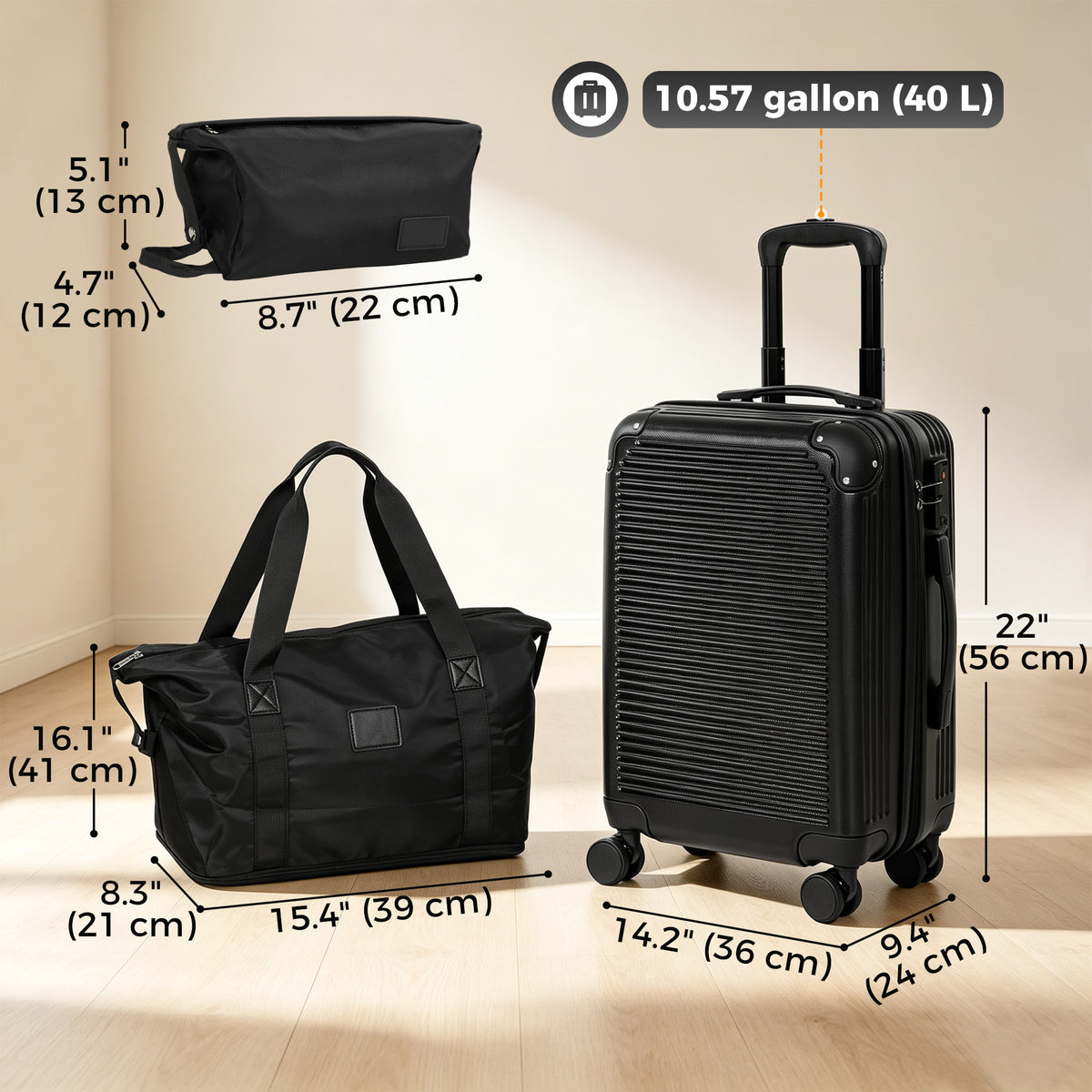 Ensemble bagages 3 pièces extensible avec serrure TSA