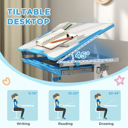 Bureau d'étude ajustable avec chaise et tiroir enfant